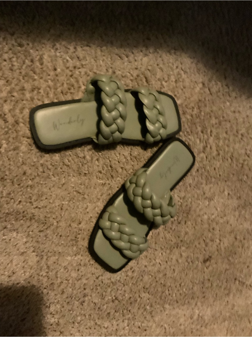 Wonderly Braided Double-Strap Slide Sandals in Sage